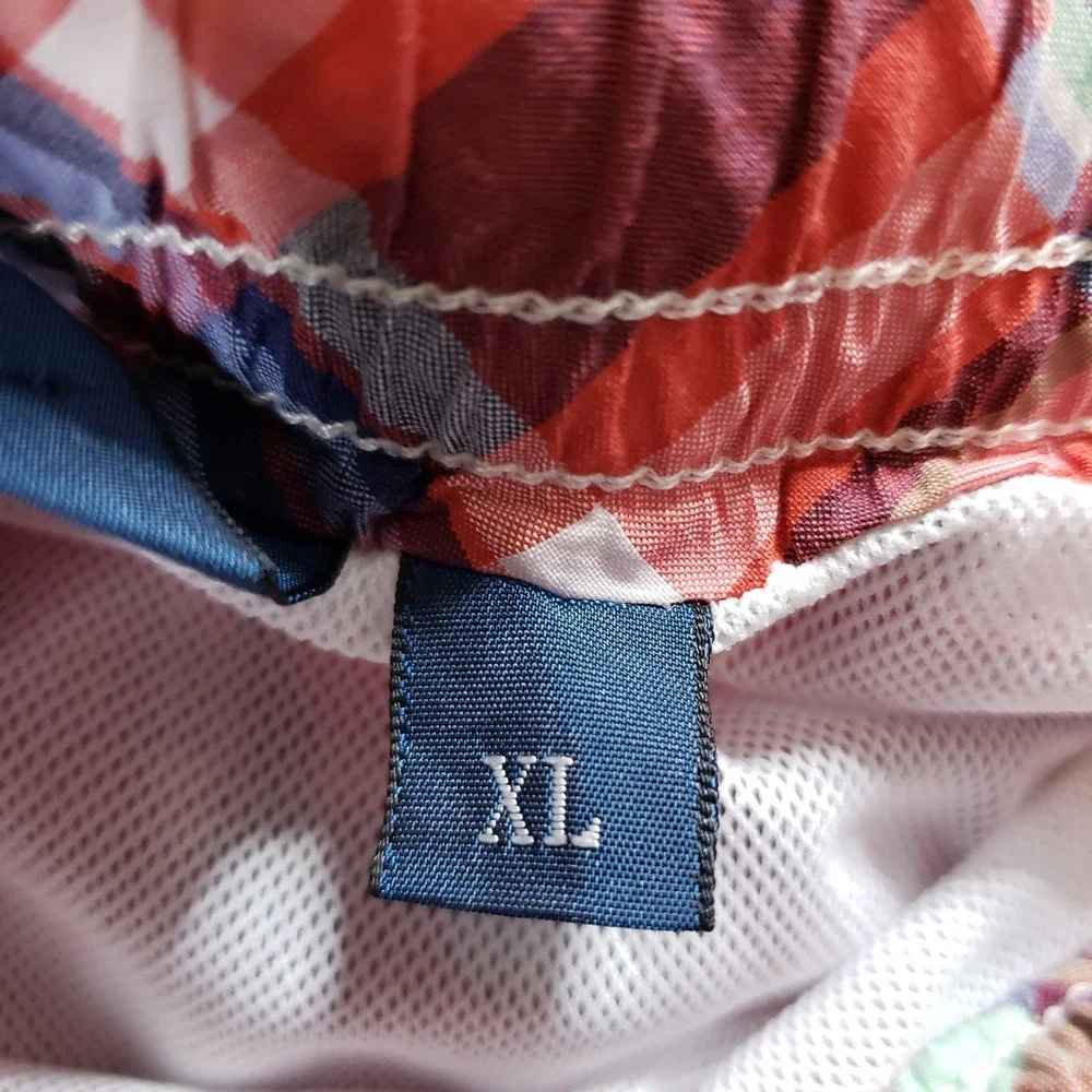 Polo Ralph Lauren Swim Shorts Men XL Red Madras Plaid Trunks Swimsuit Lined VTG